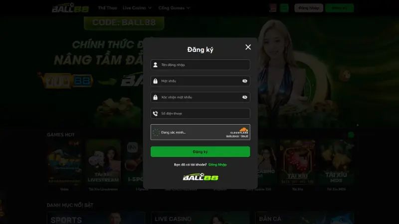 Giao diện đăng nhập Ball88 cho phép sử dụng lại tài khoản Tin88 một cách nhanh chóng